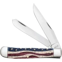 Case 64132 Trapper Folding Pocket Knife With Patriotic Natural Smooth Bone Handle