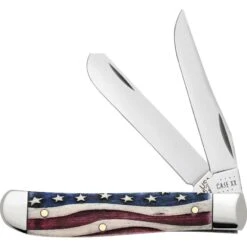 Case 64135 Mini Trapper Folding Pocket Knife With Patriotic Natural Smooth Bone Handle